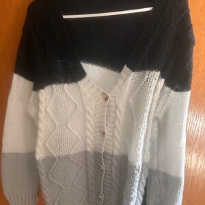 SHEIN Black and Gray Cable Knit Cardigan